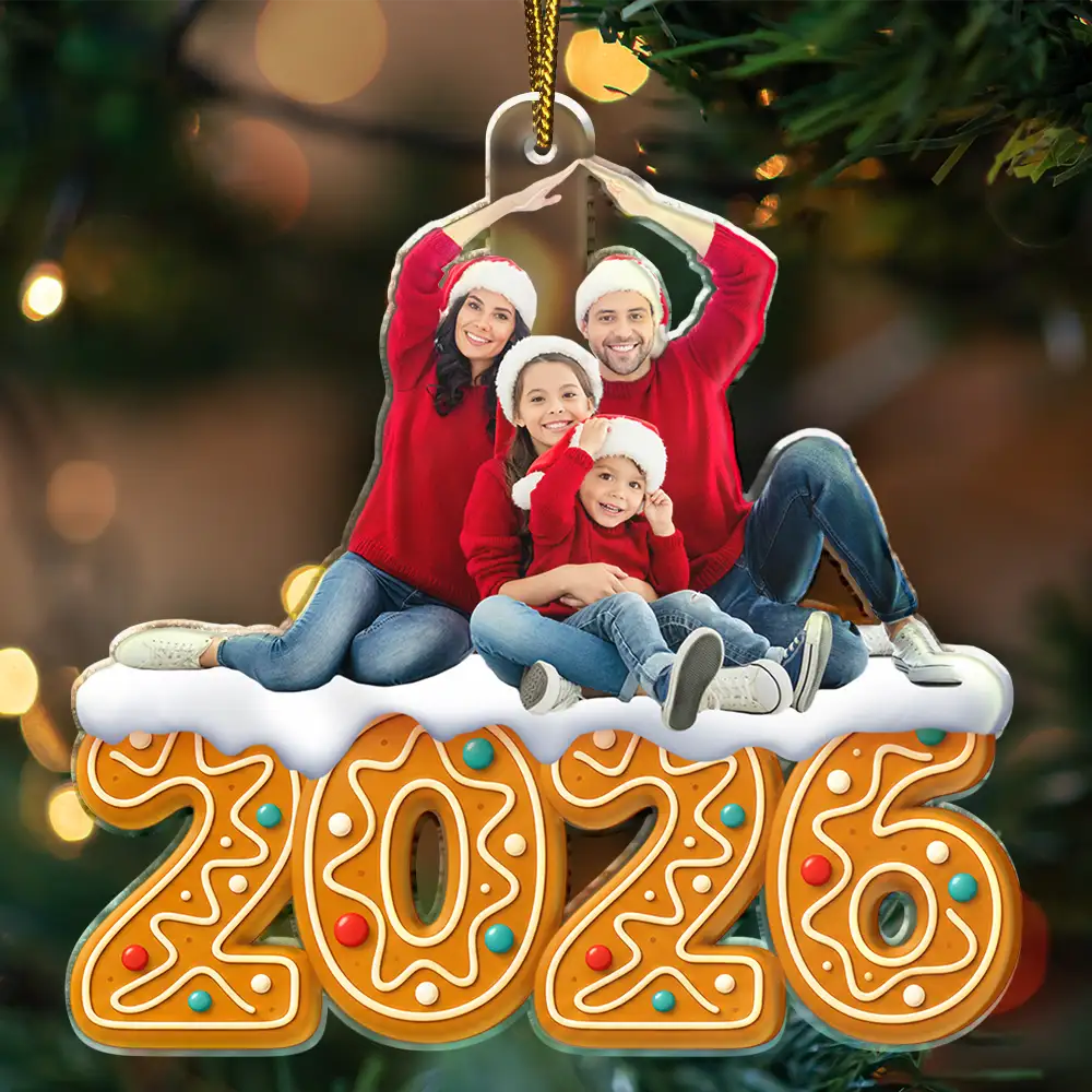 Family, Gift For Women, Gift For Men, Custom Photo, Christmas - Custom Photo Christmas Family Gingerbread - Personalized Custom Shaped Acrylic Ornament