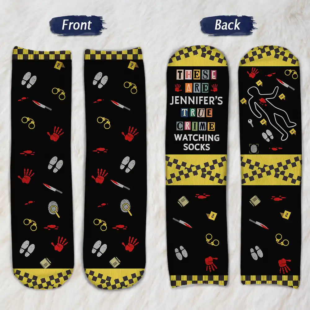Christmas, Custom Text, Gift For Women, Gift For Yourself, Gifts For Her, Happy - Gift For True Crime Lovers - Personalized Binge Watching Socks