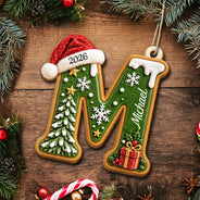 Sentimental,Christmas,Family,Icon - Custom Name Christmas Santa Hat Initial Letter Gift For Family - Personalized Custom Shaped Wooden Ornament