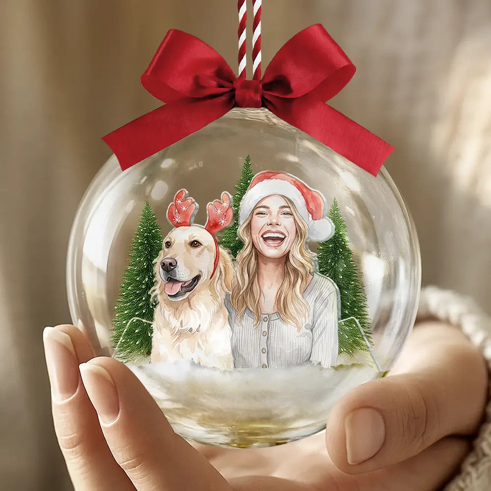 Art Design,Christmas,Family,Photo - Watercolor - Remove BG,Happy - Custom Photo Realistic Watercolor Art Family Is The Greatest Gift - Personalized 3D Acrylic Ball Ornament