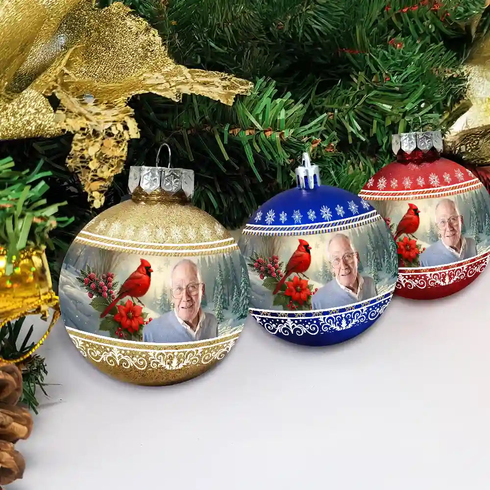 Family,Christmas,Love - Custom Photo Vintage Memorial Christmas Winter Scene - Personalized Ball Ornament