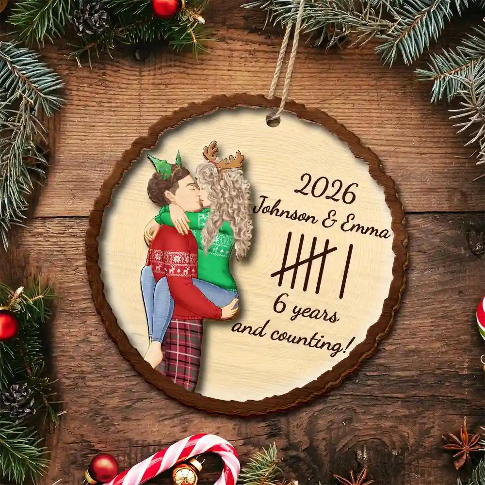 Anniversary,Christmas,Romantic,Gift For Couples,Vector - Couple Annivesary Gift For Her, Him - Personalized 2-Layered Wooden Ornament