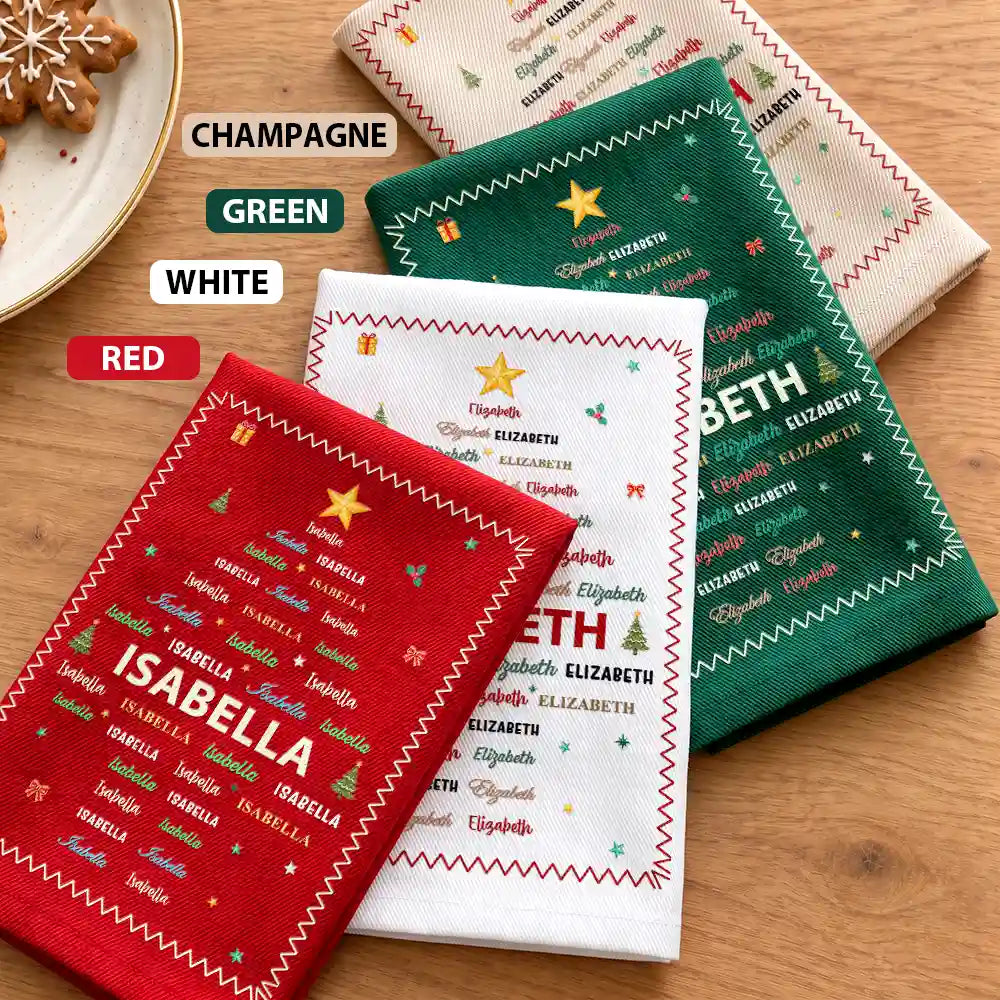 Christmas,Family,Custom Text,Happy - Family Name Tree Bell Star Shape Christmas Table Decor - Personalized Reusable Napkin