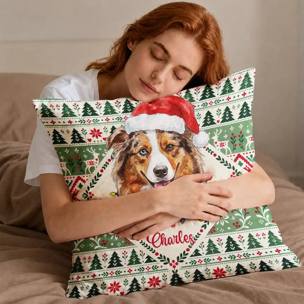Art Design,Christmas,Custom Photo,Happy,Pet Lovers,Photo - Christmas Accessories 3D Cartoon Pet - Christmas Gifts For Pet Mom - Personalized Custom Photo Portrait Pillow