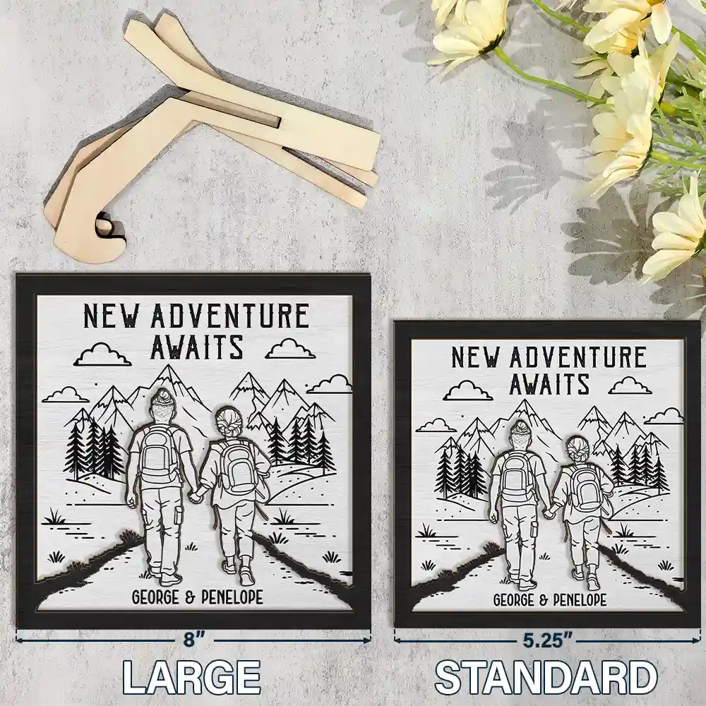 Gift For Couples,Gift For Husband,Old Couples,Gift For Wife,Gift For Boyfriend,Gift For Girlfriend,LGBT,Love - Adventure Partners For Life - Personalized 2-Layered Wooden Plaque With Stand