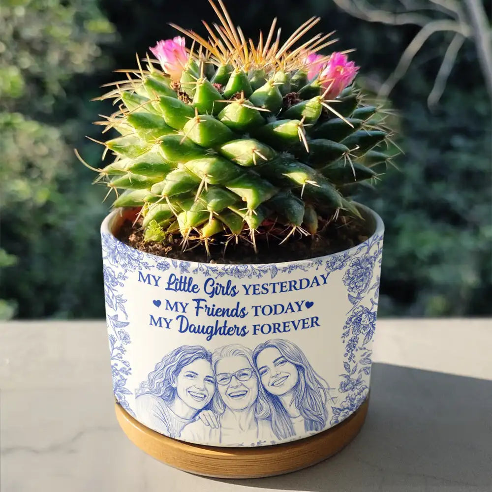 Custom Photo,Gift For Mother,Mom - Daughters (Adult),Happy - Custom Photo Pencil Sketch My Friend Today My Daughter Forever - Personalized Ceramic Plant Pot