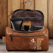 Custom Photo,Gift For Father,Gift For Grandpa,Happy,Photo - Pencil Sketch (Dark BG) - Custom Photo White Pencil Sketch Art Legend Husband Daddy Since - Personalized Leather Toiletry Bag