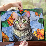 Gift For Wife,Gift For Mother,Gift For Grandma,Love,Family,Gift For Bestie,Gift For Couples,Dog Lovers,Cat Lovers - Custom Photo Stained Glass Mom Grandma Parents Family Bestie Couple - Personalized Horizontal Stained Glass Suncatcher