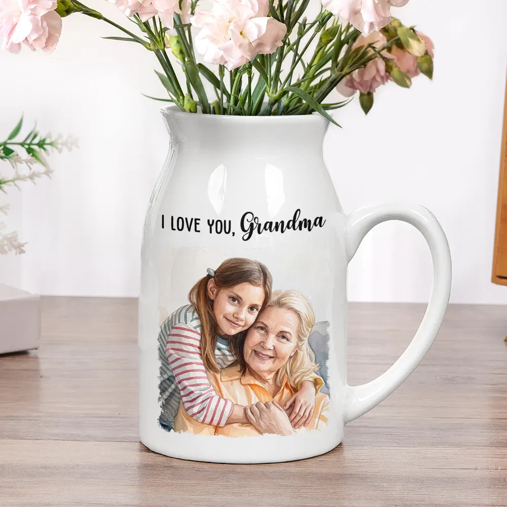 Gift For Wife,Gift For Women,Gift For Mother,Gift For Grandma,Mom - Daughters (Young),Mom - Daughters (Adult),Love,Mom - Children - Custom Photo Watercolor Painting Mother And Daughter Forever Linked Together - Personalized Ceramic Flower Vase