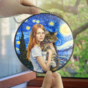 Happy,Dog Lovers,Pet Lovers,Cat Lovers,Dog Mom,Dog Dad,Cat Dad,Cat Mom - Custom Photo Starry Night Dog Mom Cat Mom Pet Lover - Personalized Stained Glass Window Hanging Suncatcher