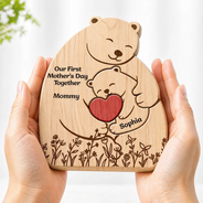 Gift For Mother,Gift For Father,Love - Hugging Mama Papa Bear & Baby Cub - Personalized Custom Shaped Wooden Puzzle