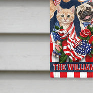 America 250th,Custom Photo,Independence Day,Art Design,Pet Lovers,Playful,Photo - US Theme Accessories Watercolor - Custom Photo Watercolor With US Accessories Patriotic Dog Cat 250 Years Of Freedom - Personalized Flag