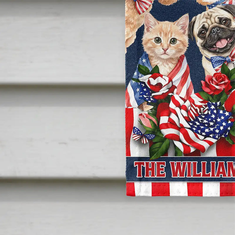 America 250th,Custom Photo,Independence Day,Art Design,Pet Lovers,Playful,Photo - US Theme Accessories Watercolor - Custom Photo Watercolor With US Accessories Patriotic Dog Cat 250 Years Of Freedom - Personalized Flag