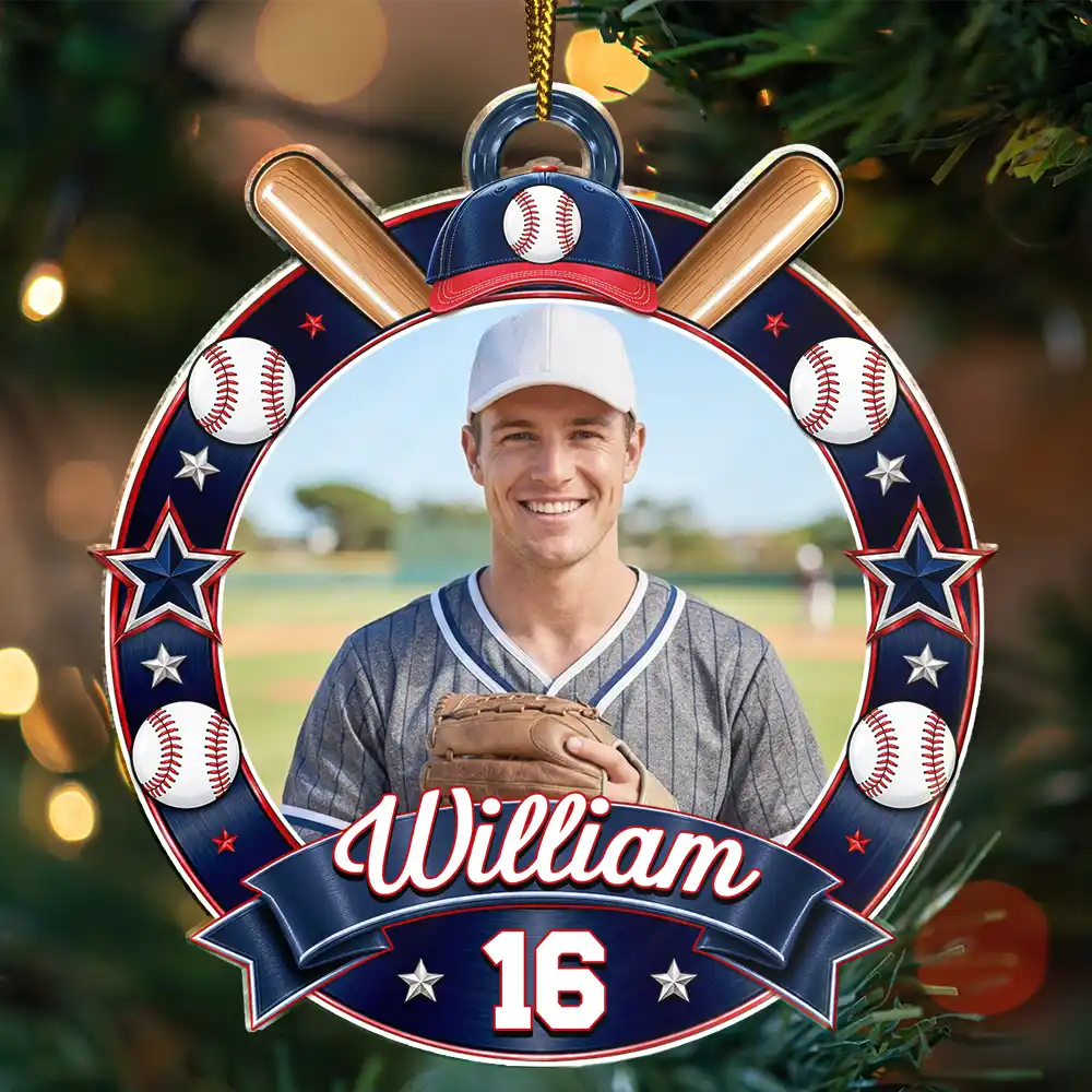 Christmas,Custom Photo,Gift For Mother,Gifts For Her,Happy,Mom - Children,Softball,Upload Full Photo - Christmas Gift For Sports Lovers - Personalized Custom Photo Coquette Bow And Star Acrylic Ornament