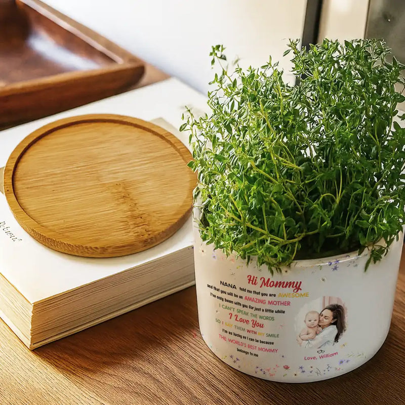 New Mom,Love,Gift For Mother,Photo,Sentimental - Custom Photo The World's Best Mommy Belongs To Me - Personalized Ceramic Plant Pot