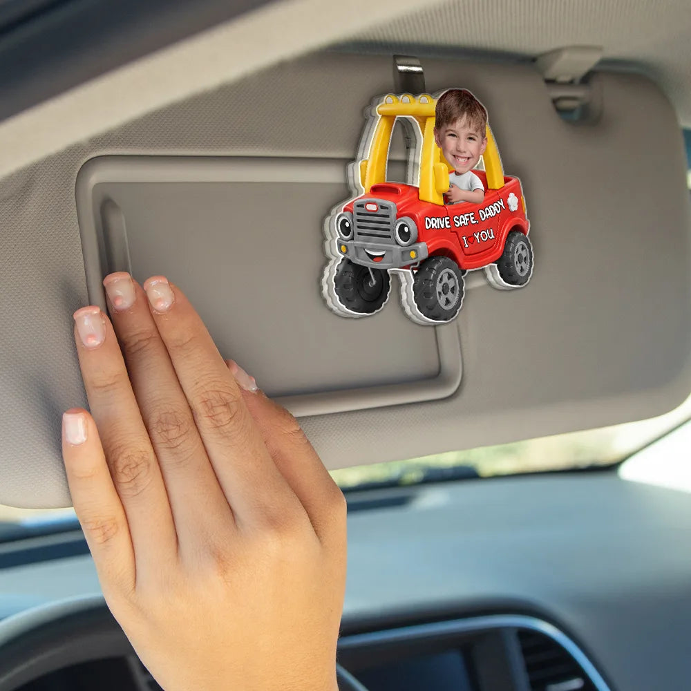 Gift For Father,Custom Photo,Adorable,Cut-Face Photo - Custom Photo Drive Safe Dad Papa 3D Effect Funny Car - Personalized Custom Shaped Acrylic Car Visor Clip