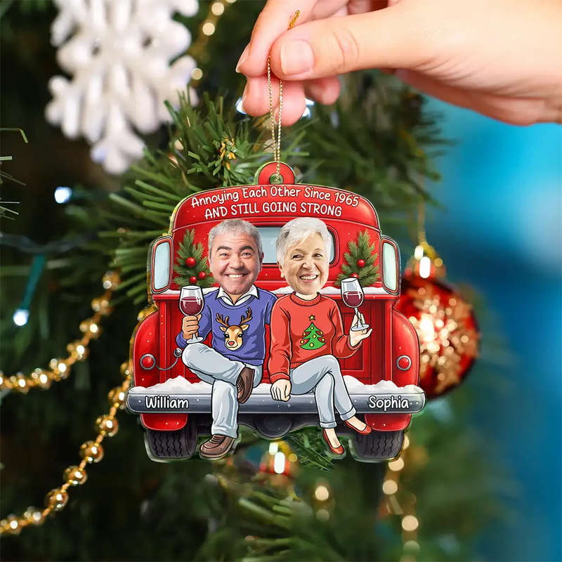 Gift For Couples,Old Couples,Funny,Christmas,Gift For Husband,Gift For Wife - Custom Photo Together Since Funny Couple Red Truck - Personalized Custom Shaped Acrylic Ornament