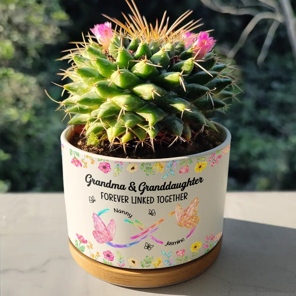 Gift For Mother,Gift For Grandma,Grandma - Grandkids,Mom - Daughters (Adult),Mom - Daughters (Young),Love,Happy - Mother And Daughter Forever Linked Together Crystal Butterflies - Personalized Ceramic Plant Pot