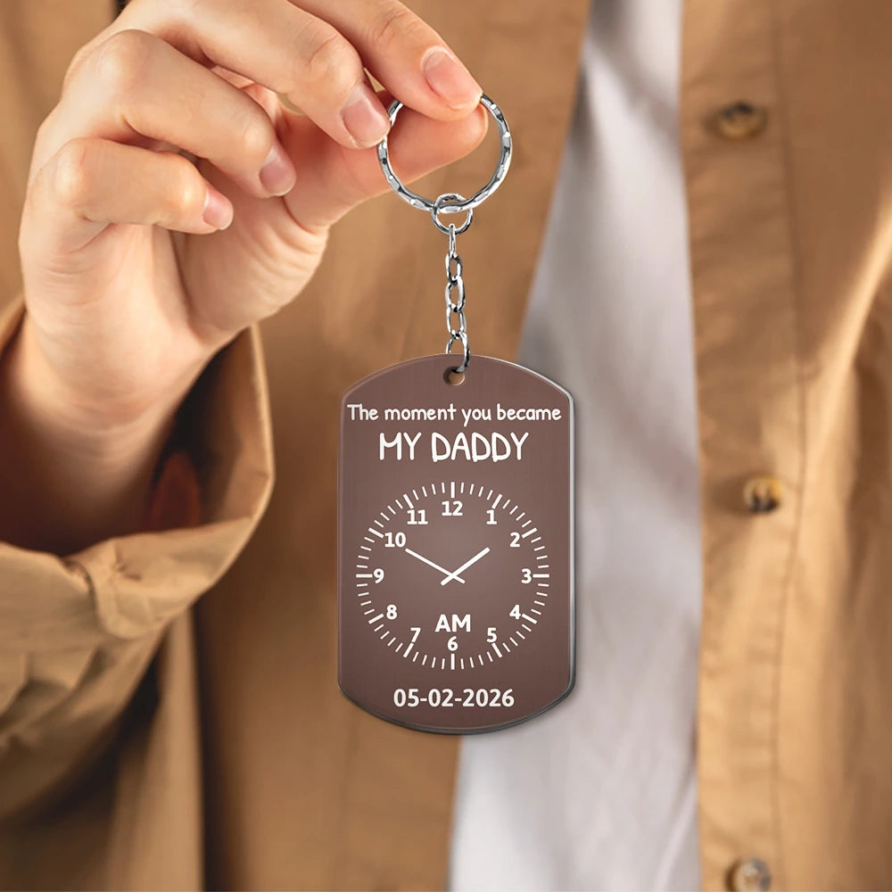 Custom Photo,Gift For Father,New Dad,New baby,Non-Eng,Photo - Watercolor (remove BG),Time-to-Clock,Adorable - Custom Photo Realistic Watercolor Art The Moment You Became My Dad - Personalized Aluminum Keychain