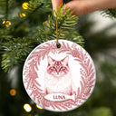 Art Design,Christmas,Cozy,Pet Lovers,Photo - Porcelain Art Style - Custom Photo Single-Color Watercolor Loving Dog Cat Pet Portrait - Personalized Circle Ceramic Ornament