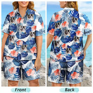 Gift For Husband,Gift For Boyfriend,Gift For Yourself,Parents,Gift For Men,Gift For Father,Gift For Grandpa,Pet Lovers,Pet Dad,Dog Lovers,Dog Dad,Cat Lovers,Cat Dad,Non-Eng,Photo,Playful - Custom Photo Tropical Leaves Pattern With Family Pet Face - Personalized Hawaii Set Shirt And Shorts