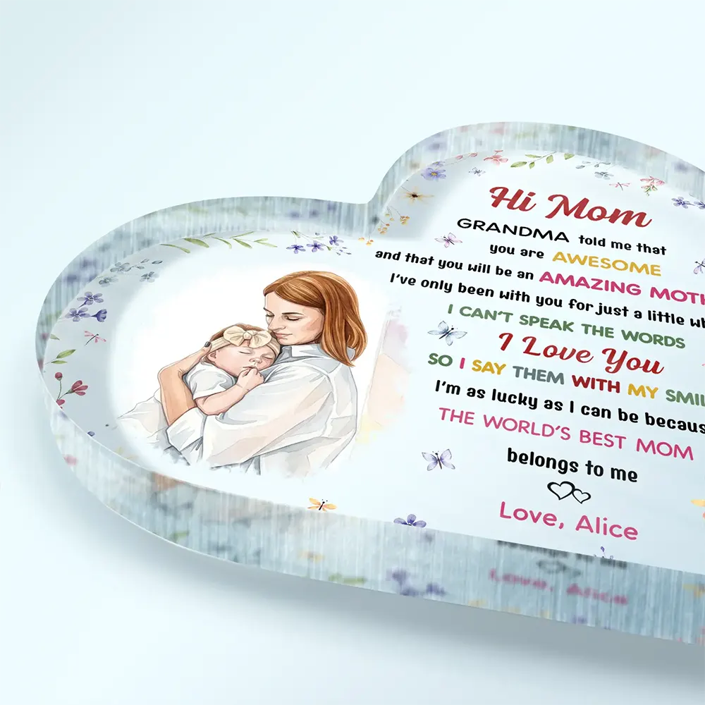 New Mom,Love,Gift For Mother - Custom Photo The World's Best Mommy Belongs To Me - Personalized Heart Shaped Acrylic Plaque