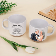 Anniversary,Art Design,Custom Photo,Gift For Couples,Old Couples,Photo - Vivid Watercolor Art,Romantic - Anniversary Gift For Couples - Personalized Custom Photo Watercolor Names Year Counting Time Together Pottery Mug
