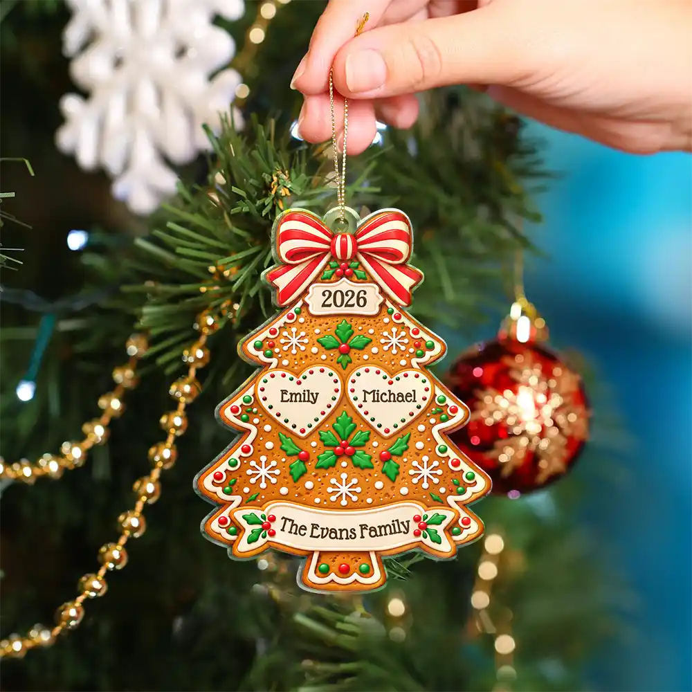 Christmas,Family,Happy,Icon - Christmas Gift For Family - Personalized Gingerbread Tree Names Acrylic Ornament