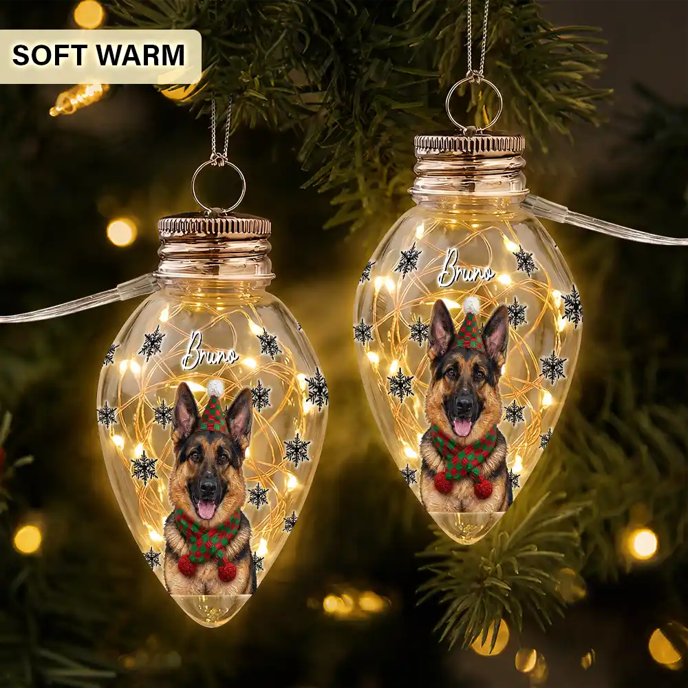 Art Design,Christmas,Custom Photo,Dog Lovers,Pet Lovers,Photo - Oil Painting,Playful - Christmas Gift For Dog Lovers - Personalized Custom Photo & Name Pet Dog Portrait With Holly Snowflake Poinsettia Chili Bulb LED Light