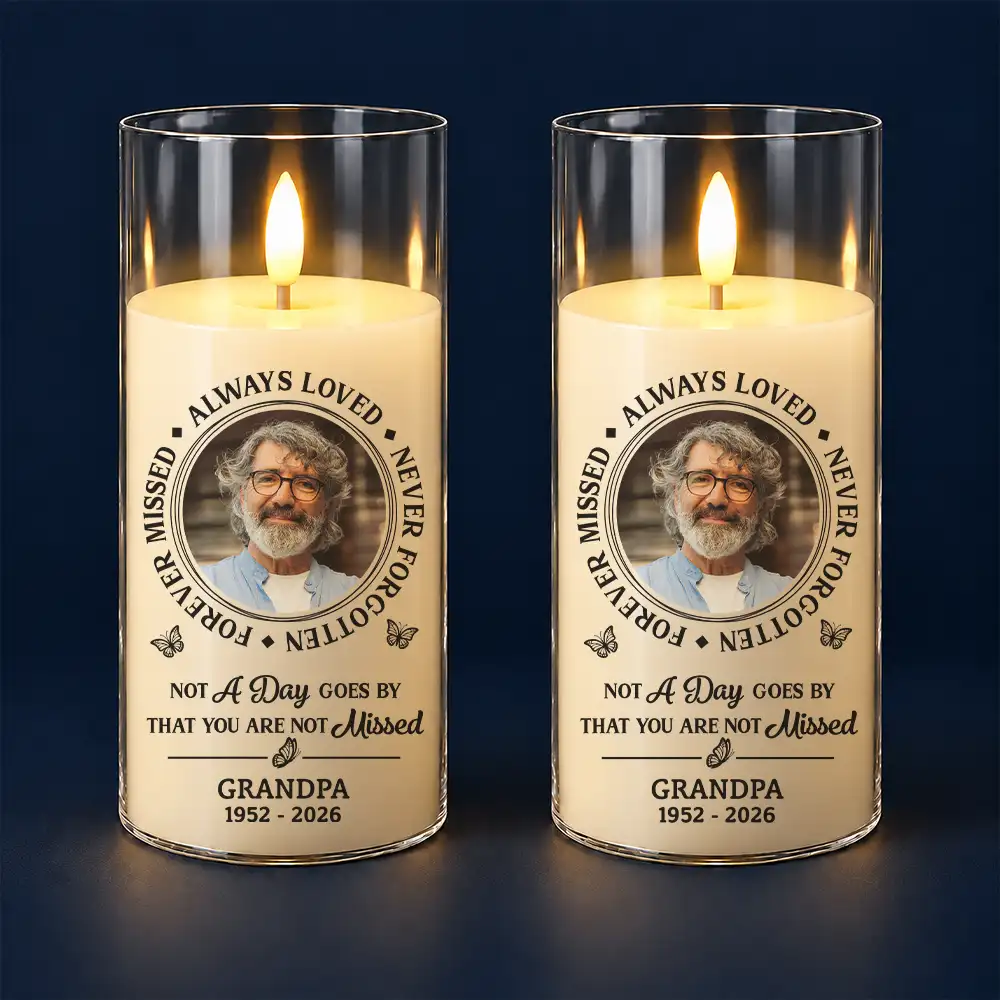 Christmas,Custom Photo,Family,Memorial,Memorial Loved One,Sympathetic,Upload Full Photo - Memorial Sympathy Gift For Loss Of Parent - Personalized Custom Photo Always Loved Never Forgotten LED Candle