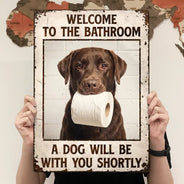 Art Design,Humorous,Pet Lovers,Photo - Funny Bathroom Pet  - Custom Photo Funny Bathroom Pet Nice Butt Are You Pooping Toilet Dog Cat - Personalized Classic Metal Signs