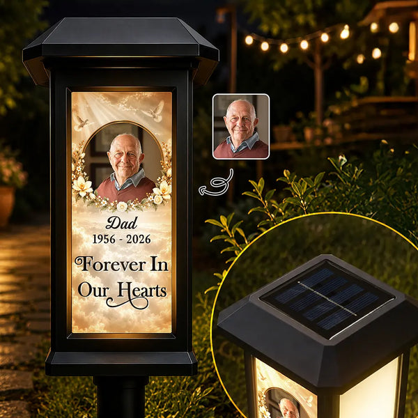 Christmas,Custom Photo,Family,Memorial,Memorial Loved One,Sympathetic,Upload Full Photo - Memorial Sympathy Gifts - Personalized Custom Photo Forever In Our Hearts Solar Garden Light
