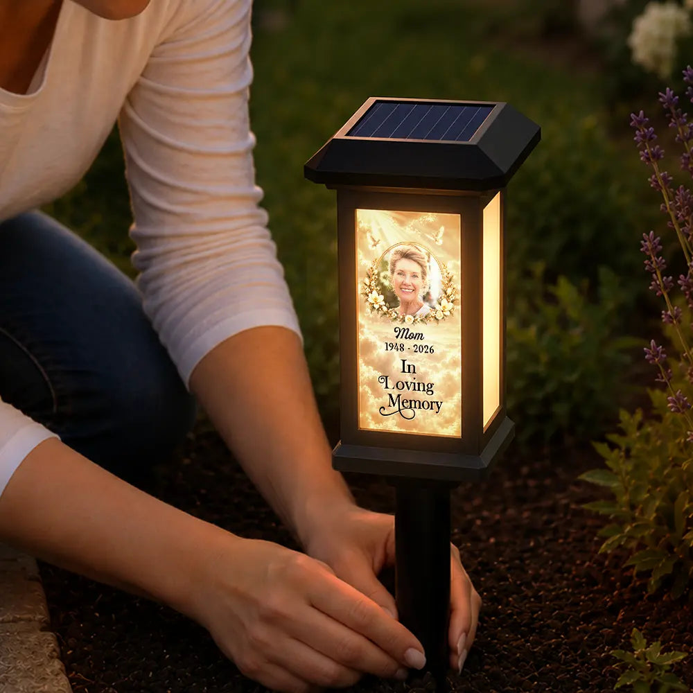 Christmas,Custom Photo,Family,Memorial,Memorial Loved One,Sympathetic,Upload Full Photo - Memorial Sympathy Gifts - Personalized Custom Photo Forever In Our Hearts Solar Garden Light