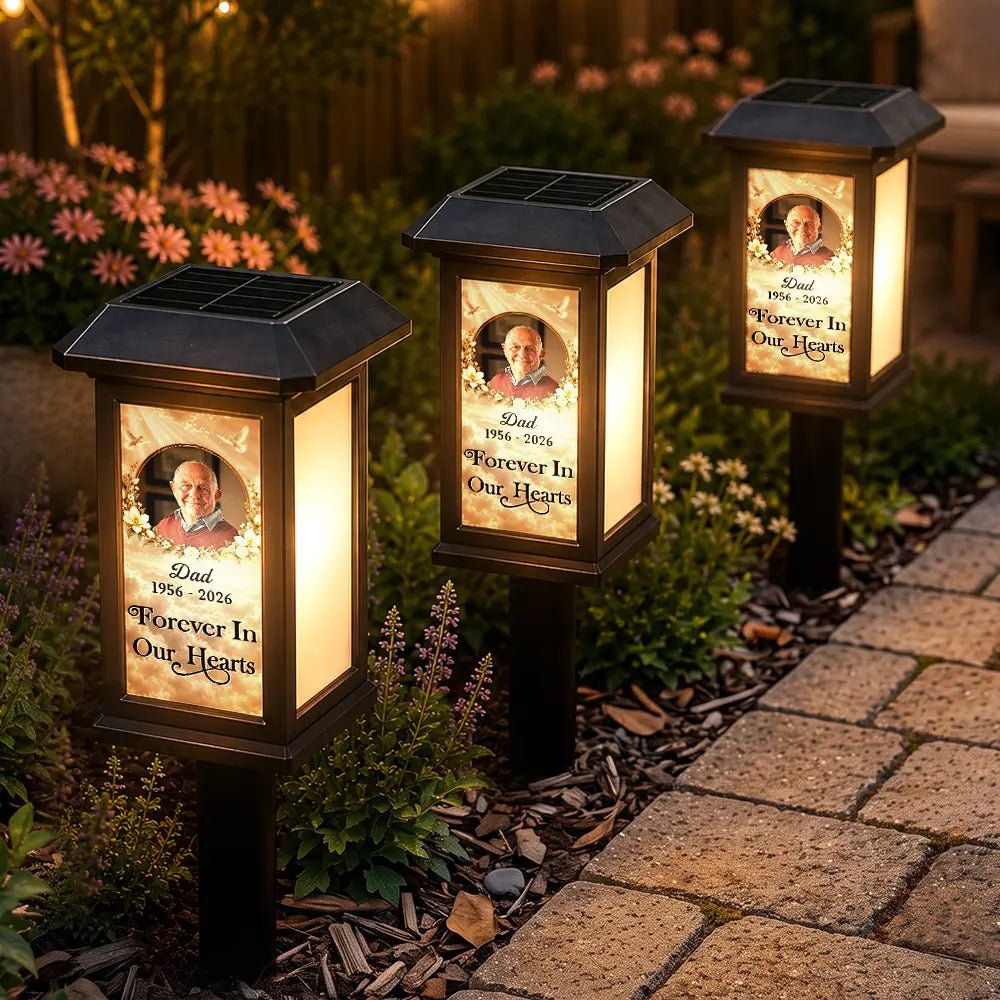 Christmas,Custom Photo,Family,Memorial,Memorial Loved One,Sympathetic,Upload Full Photo - Memorial Sympathy Gifts - Personalized Custom Photo Forever In Our Hearts Solar Garden Light