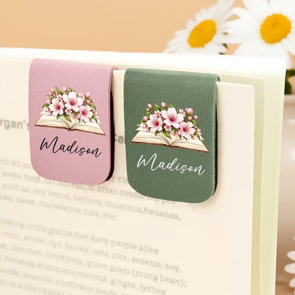 Christmas,Confident,Gift For Women,Gift For Yourself,Gifts For Her,Icon,Reading - Gifts For Book Lovers, Bookworms, Readers - Personalized Watercolor Birth Flower With Name Leather Magnetic Bookmark