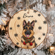 Art Design,Christmas,Custom Photo,Dog Lovers,Pet Lovers,Photo - Oil Painting,Playful - Christmas Gift For Dog Lovers - Personalized Custom Photo & Name Pet Dog Portrait With Holly Snowflake Poinsettia Wood Slice Ornament