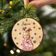 Art Design,Christmas,Custom Photo,Gift For Kids,Photo - Oil Painting,Playful- Christmas Gift For Kids Family - Personalized Custom Photo & Name Kid Portrait With Pine Tree Snowflake Wood Slice Ornament