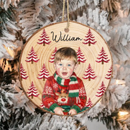 Art Design,Christmas,Custom Photo,Gift For Kids,Photo - Oil Painting,Playful- Christmas Gift For Kids Family - Personalized Custom Photo & Name Kid Portrait With Pine Tree Snowflake Wood Slice Ornament