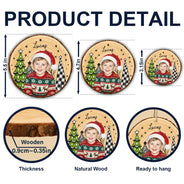 Art Design,Christmas,Custom Photo,Gift For Kids,Photo - Oil Painting,Playful- Christmas Gift For Kids Family - Personalized Custom Photo & Name Kid Portrait With Pine Tree Snowflake Wood Slice Ornament