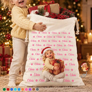 Art Design,Christmas,Custom Photo,Gift For Kids,Photo - Cartoon Portrait,Playful - Christmas Gift For Kids - Personalized Custom Photo Adorable Kid With Name Heart Star Pattern Favor Bag