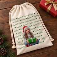 Art Design,Christmas,Custom Photo,Gift For Kids,Photo - Cartoon Portrait,Playful - Christmas Gift For Kids - Personalized Custom Photo Adorable Kid With Name Heart Star Pattern Favor Bag