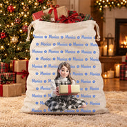 Art Design,Christmas,Custom Photo,Gift For Kids,Photo - Cartoon Portrait,Playful - Christmas Gift For Kids - Personalized Custom Photo Adorable Kid With Name Heart Star Pattern Favor Bag