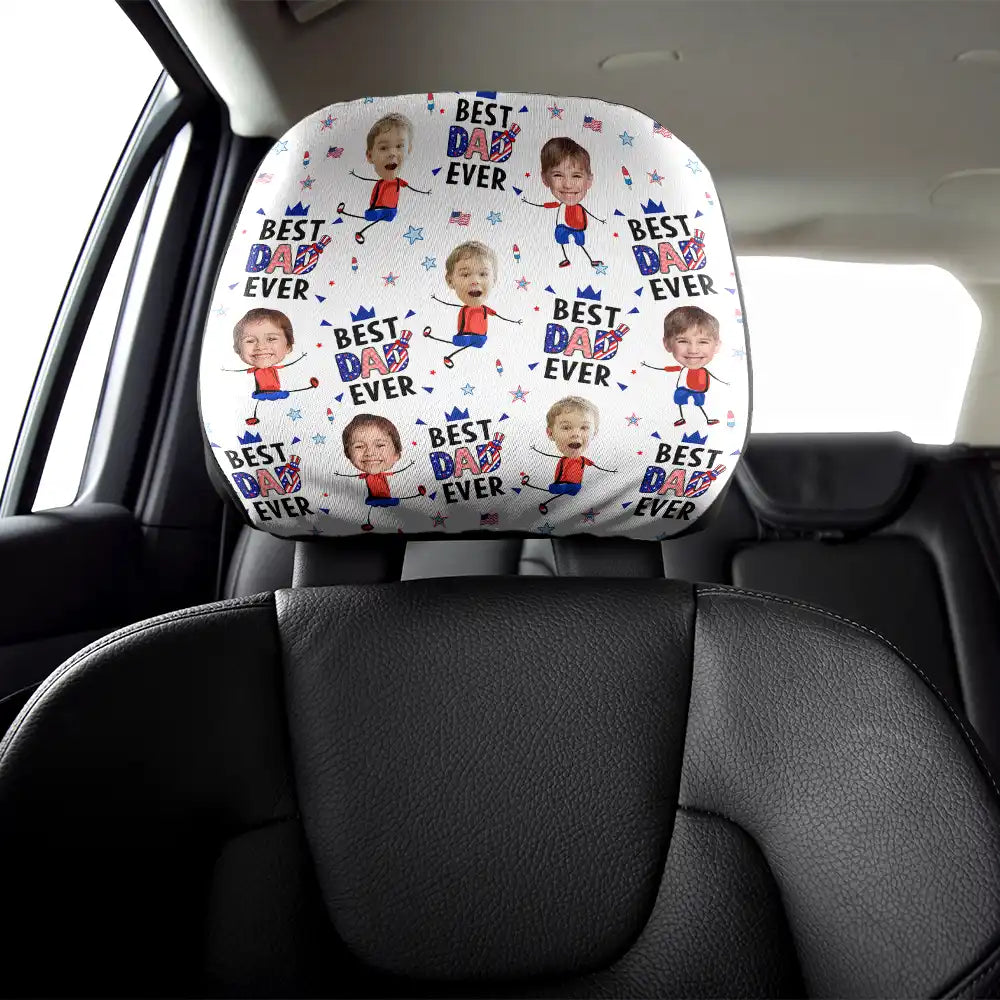 Gift For Father,Gift For Grandpa,Independence Day,Gift For Mother,Gift For Grandma,Photo,Icon,Humorous - Custom Photo Stars & Stripes Best Mom Dad Grandma Grandpa Ever - Personalized Car Headrest Covers