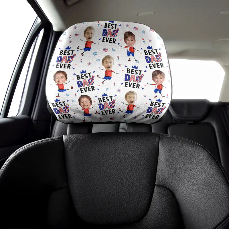 Gift For Father,Gift For Grandpa,Independence Day,Gift For Mother,Gift For Grandma,Photo,Icon,Humorous - Custom Photo Stars & Stripes Best Mom Dad Grandma Grandpa Ever - Personalized Car Headrest Covers