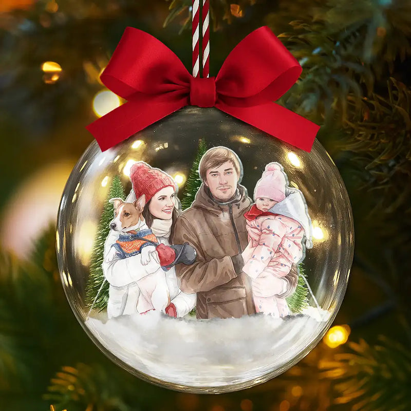 Art Design,Christmas,Family,Photo - Watercolor - Remove BG,Happy - Custom Photo Realistic Watercolor Art Family Is The Greatest Gift - Personalized 3D Acrylic Ball Ornament