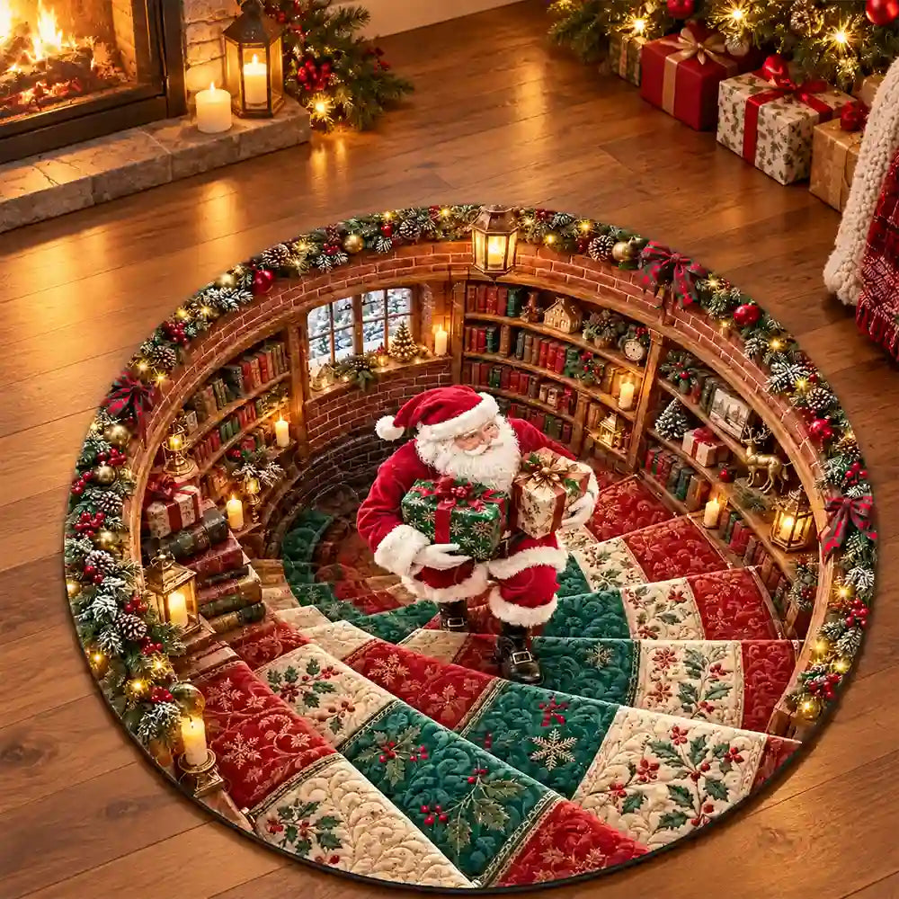 Top Market,Playful,Christmas,Family,Icon - Santa Gingerbread Elf Gnome Christmas Theme Faux Quilt Effect Gift Home Decor For Family - Personalized Custom Shaped Rug