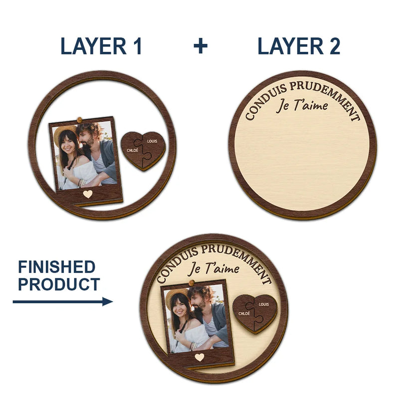 Gift For Couples,Gift For Husband,Gift For Wife,Gift For Boyfriend,Gift For Girlfriend,LGBT,Love,French - Photo Personnalisée Pour Couple Conduis Prudemment Je T’aime - Clip De Pare-Soleil De Voiture À Forme Spéciale Personnalisé