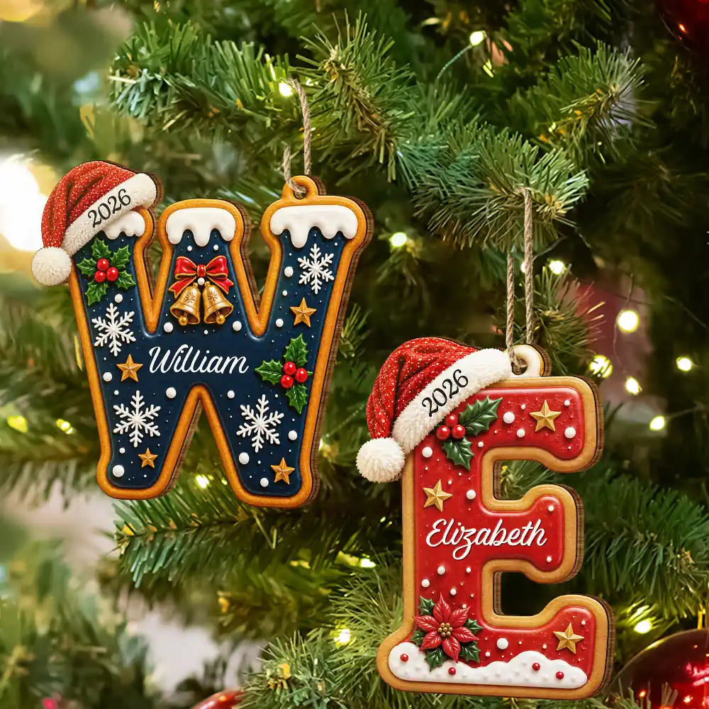 Sentimental,Christmas,Family,Icon - Custom Name Christmas Santa Hat Initial Letter Gift For Family - Personalized Custom Shaped Wooden Ornament
