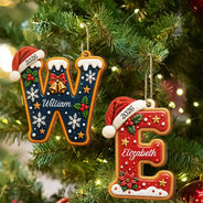 Sentimental,Christmas,Family,Icon - Custom Name Christmas Santa Hat Initial Letter Gift For Family - Personalized Custom Shaped Wooden Ornament