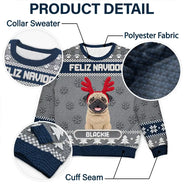 Art Design, Christmas, Custom Photo, Pet Lovers, Photo - Crochet Pet, Playful - Christmas Gift For Pet Lovers - Personalized Custom Photo Crochet Pet Feliz Navidog Unisex Ugly Sweater